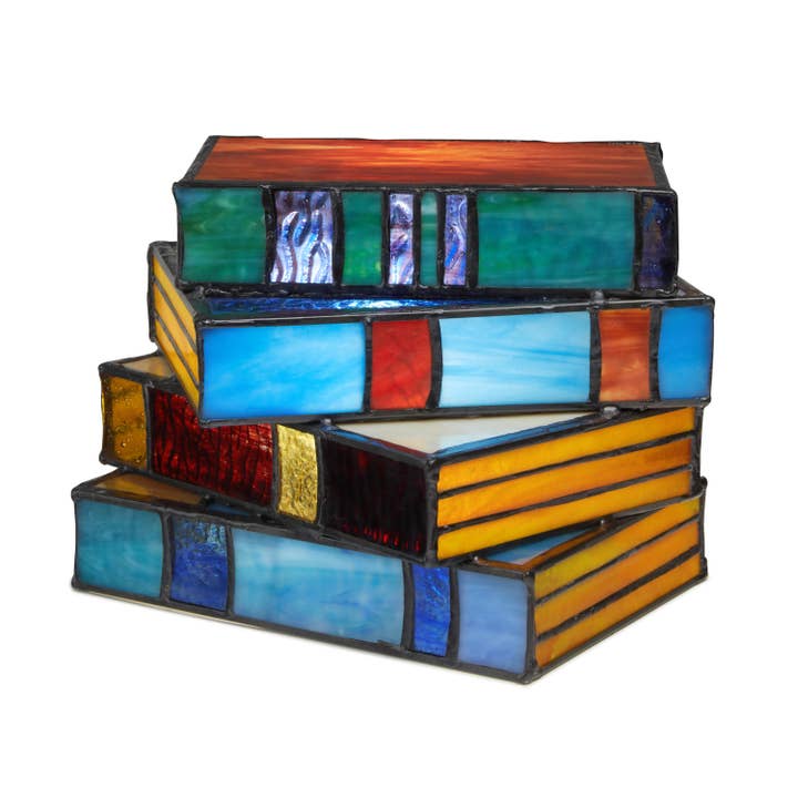 River of Goods - Wholesale Accent/Desk Lamp - 5.75"H Multi-Colored Book Stack Stained Glass Accent Lamp
