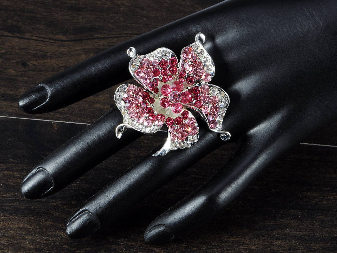 AK Brand - Wholesale Cocktail/Statement Ring - Impatiens Pink Rose Petals Flower Ring1