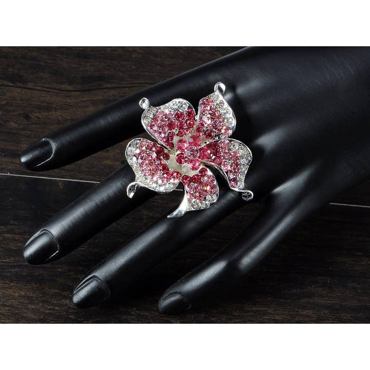 AK Brand - Wholesale Cocktail/Statement Ring - Impatiens Pink Rose Petals Flower Ring1