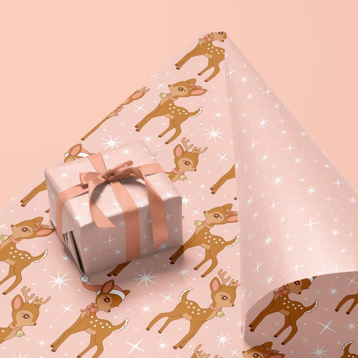 Sunshine Studios - Wholesale Flat Wrap - Holiday Gift Wrap | Retro Deer