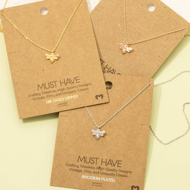 Fame Accessories - Wholesale Pendant/Charm Necklace - Gold Dipped Mini Bee Pendant Necklace