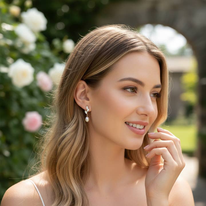 CZ COLLECTION - BRINCOS DE PÉROLAS PRECIOSAS - CZER736 OURO ROSA por atacado de Athena Bridal Jewellery