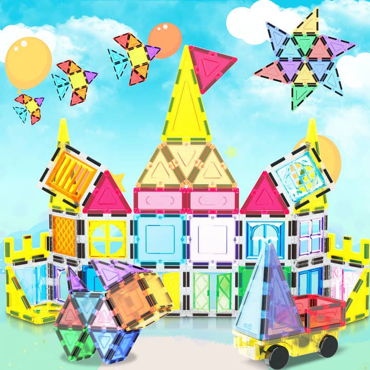 PicassoTiles - Wholesale Toy Set - Kids - Magnetic Tile With Winows And Doors Building Blocks - 61 Pcs