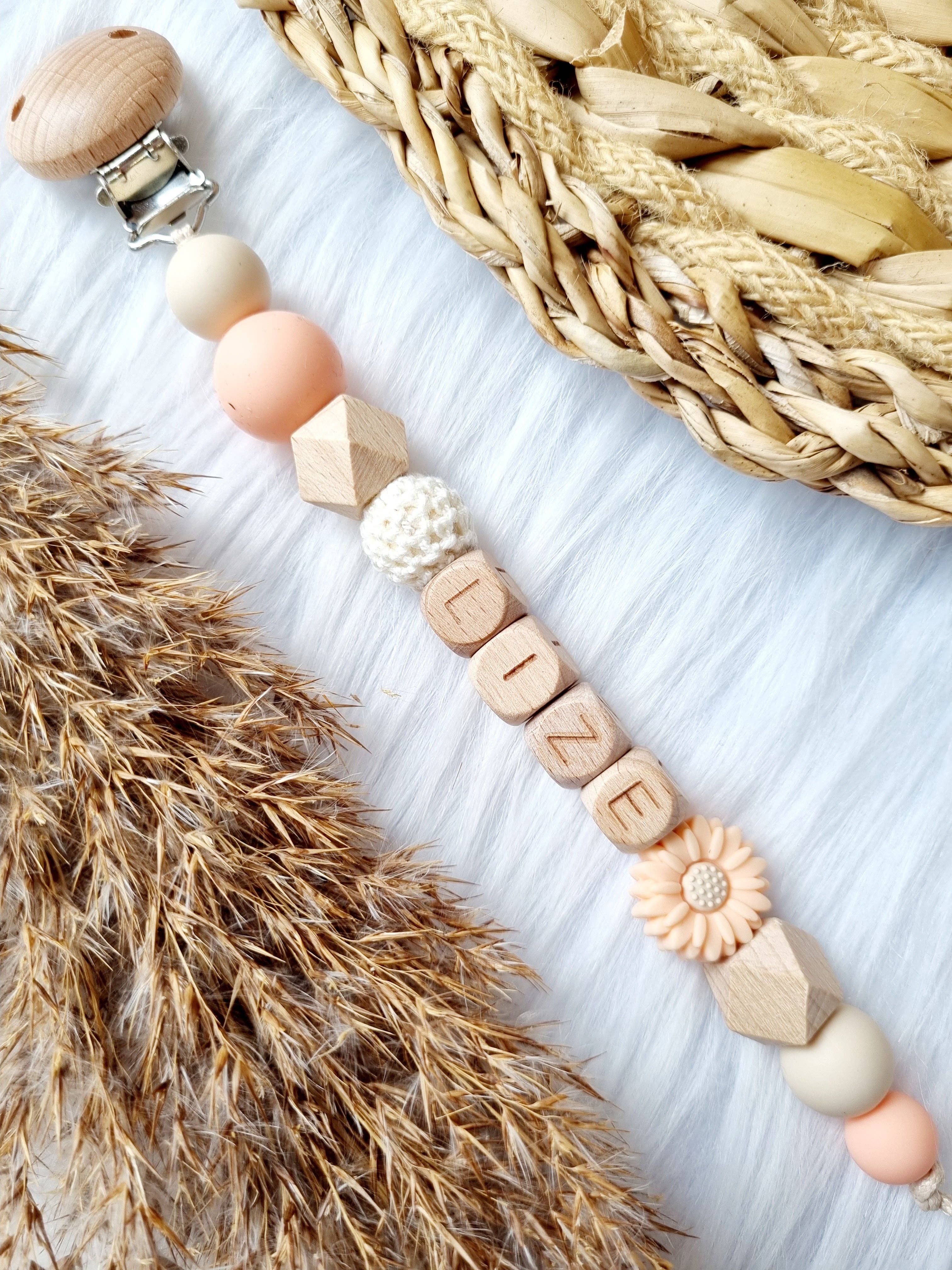 Happy by Lies - Venta al por mayor Clip para chupete - Bebé - Speenkoord con nombre - Daisy melocotón, beige0