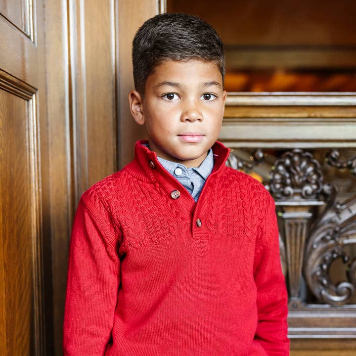 Red Cable Yoke Organic Mock Neck Sweater for wholesale on Faire3