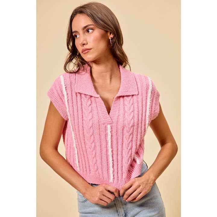 Contrast Stripe Down Oversized Sweater Vest for wholesale by IVE