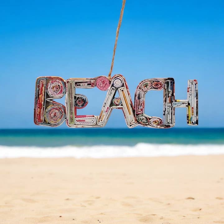 Beach Sign Ornament - Recycled Paper for wholesale by The Upcycled Paper Company