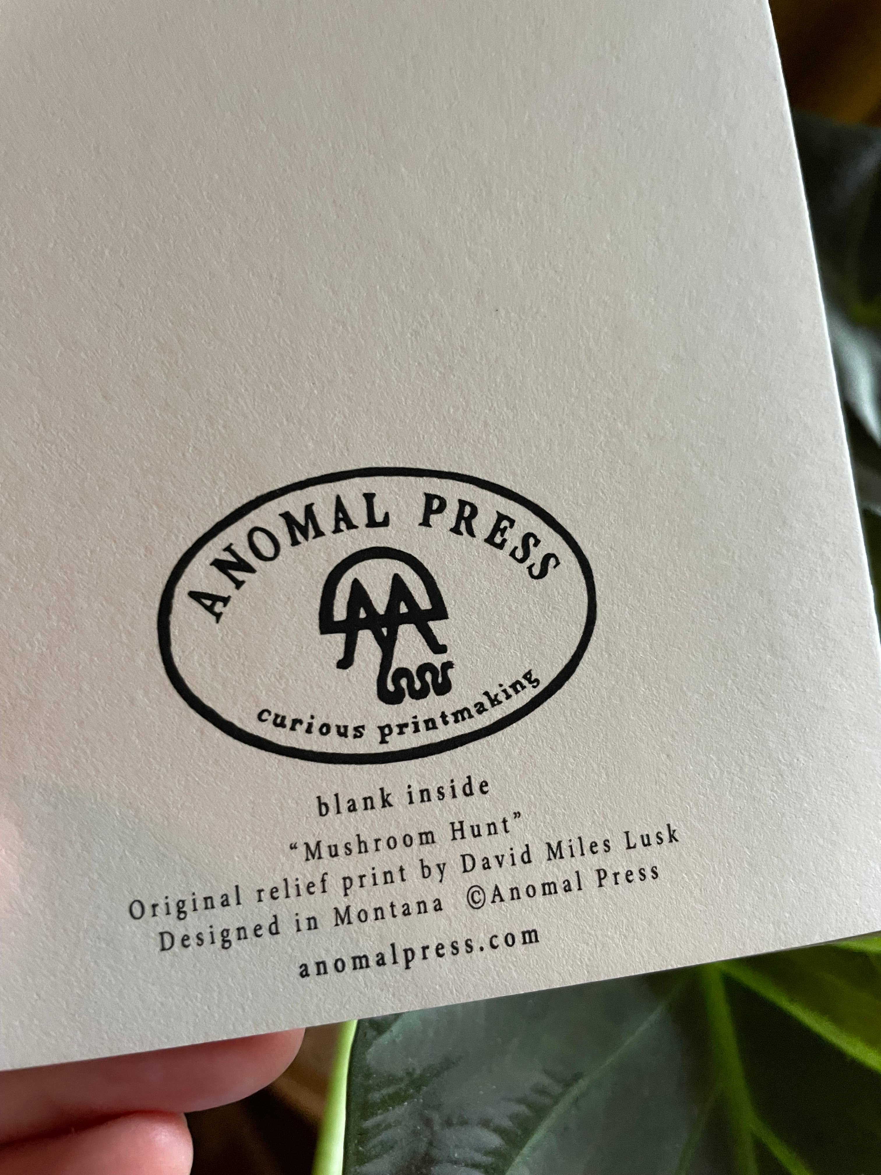 Anomal Press - Wholesale Everyday Greeting Card - Mushroom Hunt linocut relief print greeting card5