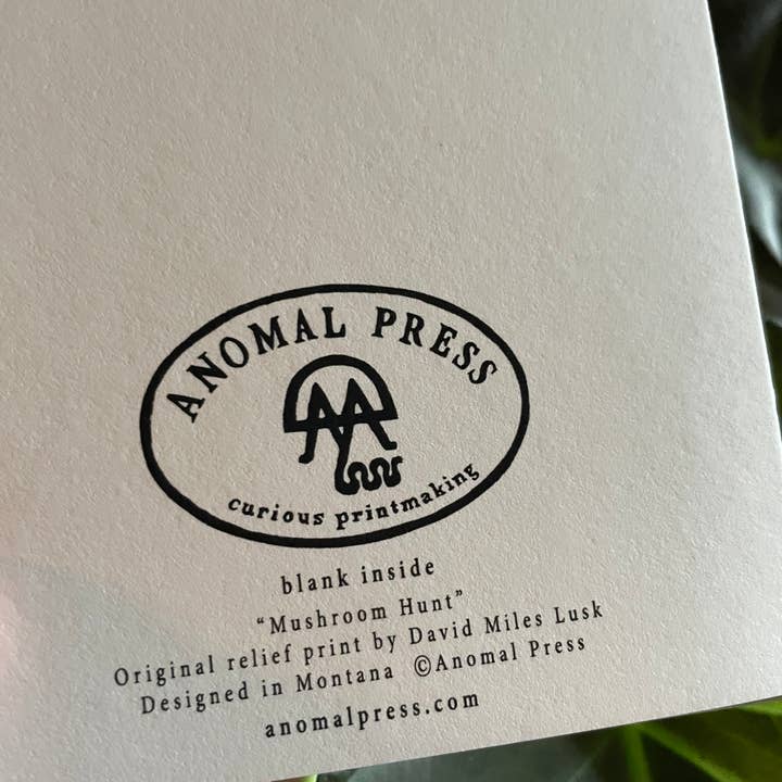 Anomal Press - Wholesale Everyday Greeting Card - Mushroom Hunt linocut relief print greeting card5