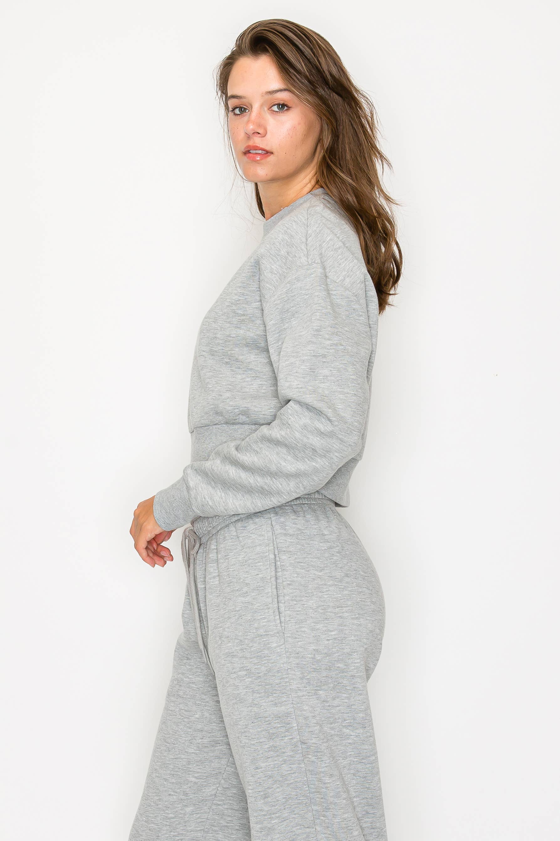 Color 5 - Wholesale Sweatshirt - Women's - Solid color fleece lined cropped basic pull over sweatshirt 35