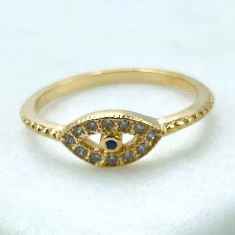 Ring Evil Eyes mit transparentem kubischem Zirkonia und blauem Zirkonia-Ausschnitt aus 18 Karat Gold für den Großhandel von Luxus Accessories