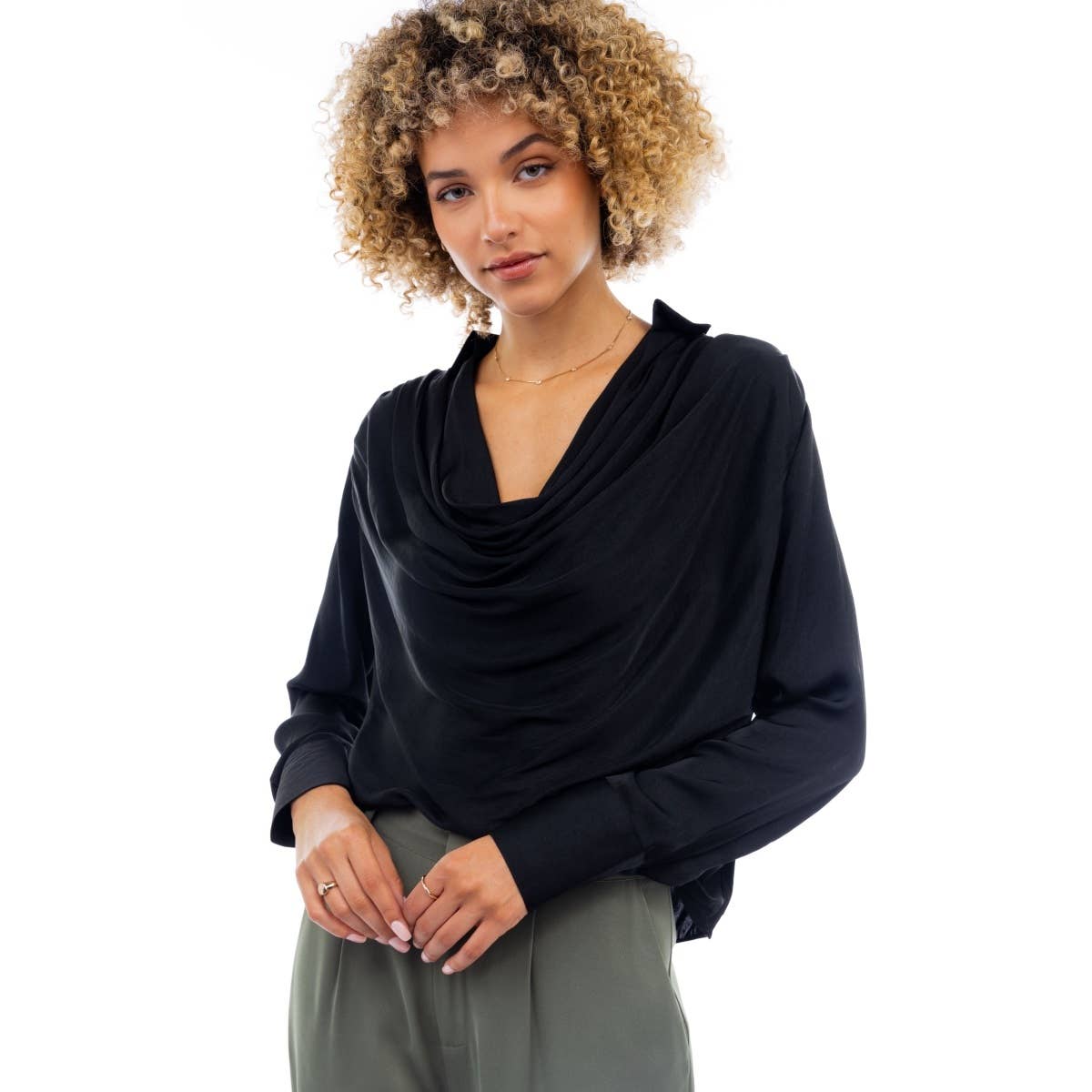 Naked Zebra - Wholesale Blouse - Women's - Draped Cowl Neck Blouse With Buttoned Cuffs16