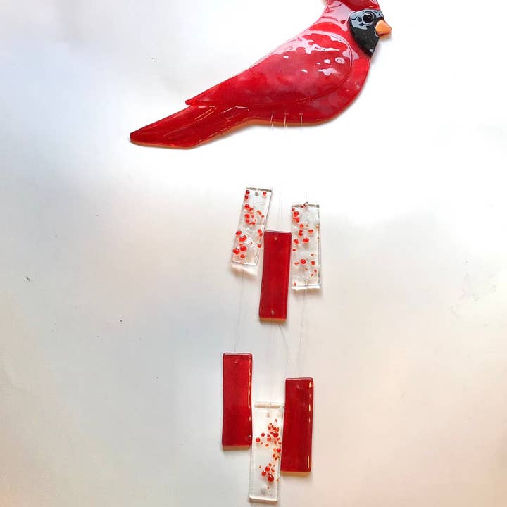 Fish Tales - Vente Carillons - Carillon à vent en verre Red Bird Cardinal4