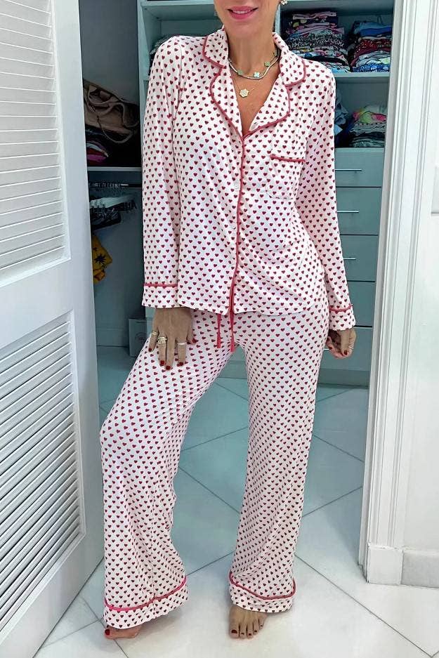 Rosa Clothing - Wholesale Sleepwear Set - Women's - Moonlite Valentine's Day red heart ribbon bow Pajamas set1