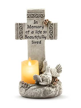 Memorial Cross with LED Candle Item #13929 for wholesale by Napco