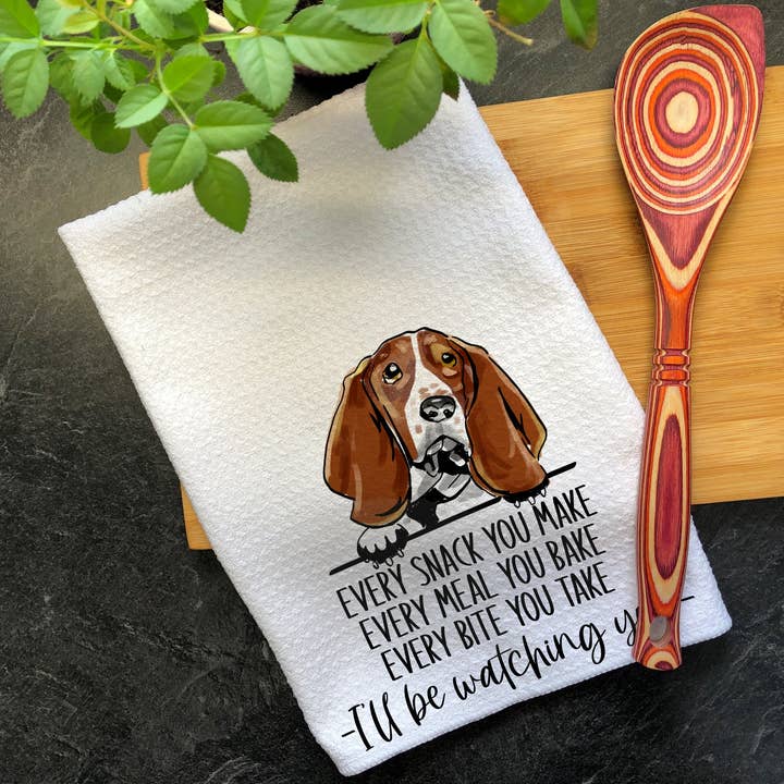 Torchon de cuisine Basset Hound Dog Every Snack You Make pour la vente par Swanky Bazaar