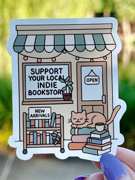 Support Your Local Indie Bookstore | water resistant sticker for wholesale by Tally Plant Club