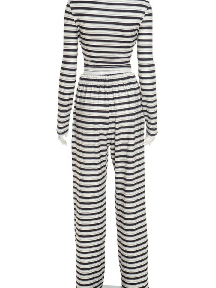 Mccolin - Wholesale Lounge Set - Women's - Striped Long Sleeve Pants Set8