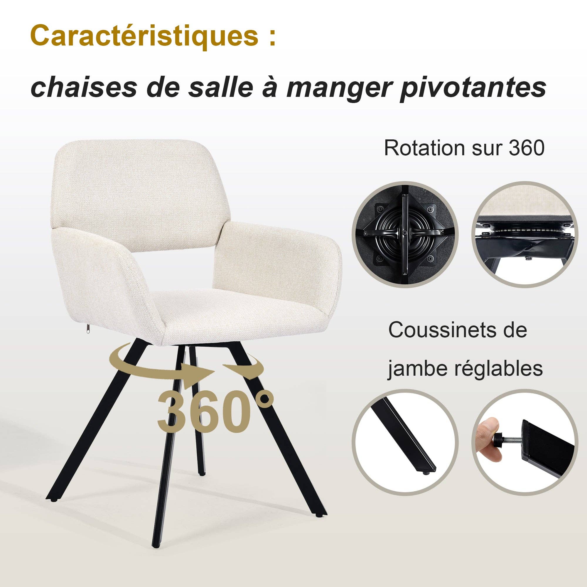 Urban Meuble - Wholesale Chair - Set of 2 Scandinavian dining chairs, swivel, beige fabric CALIFORNIA KD BEIGE SWIVEL15