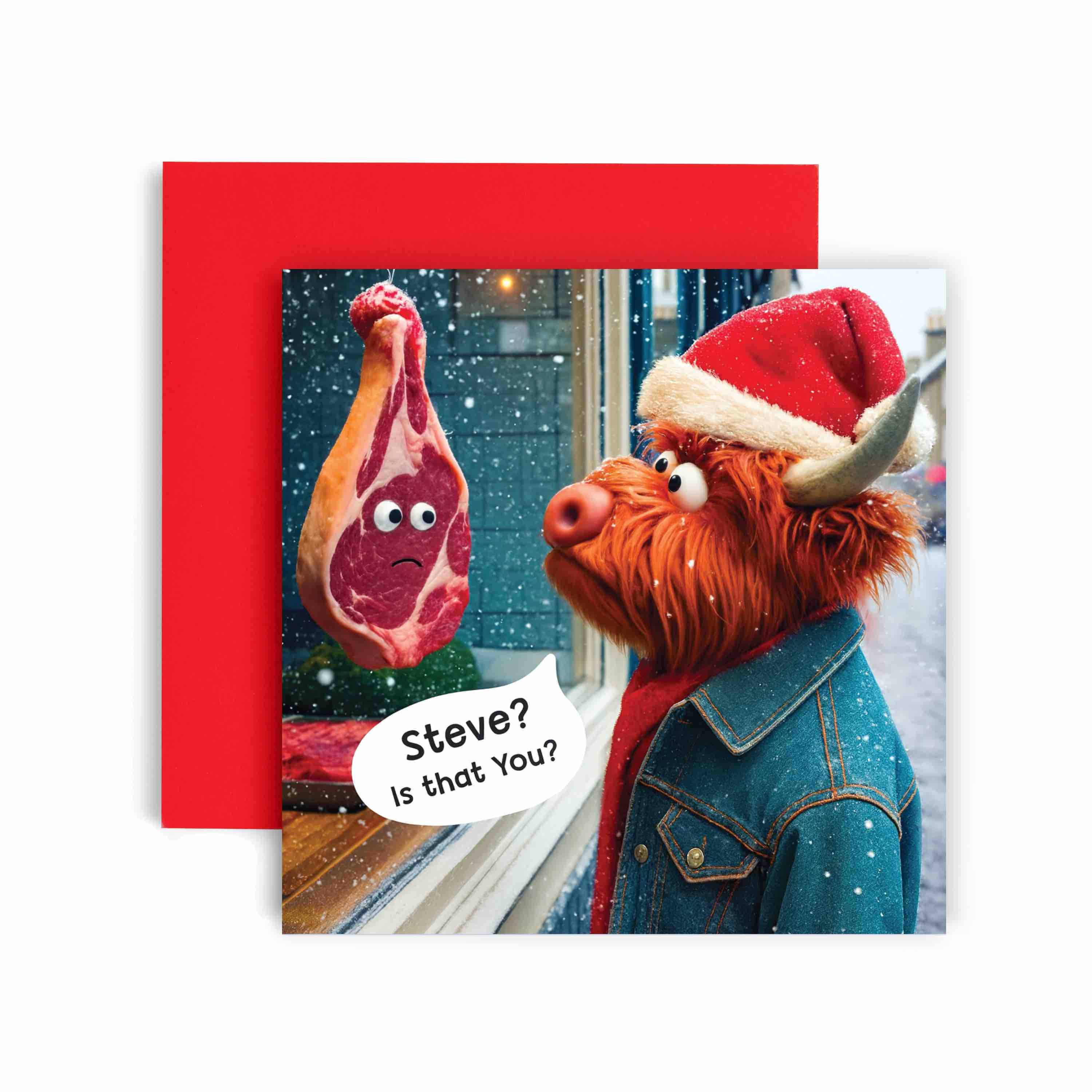 Huxters – wholesale Christmas card – Cow vs Steak Christmas Card0