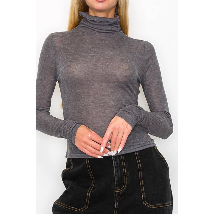 Honey Mango - Wholesale Blouse - Women's - Long sleeve sheer turtleneck top19