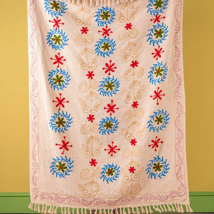 Ian Snow Ltd - Wholesale Throw blanket - Red Flower Embroidered Throw1