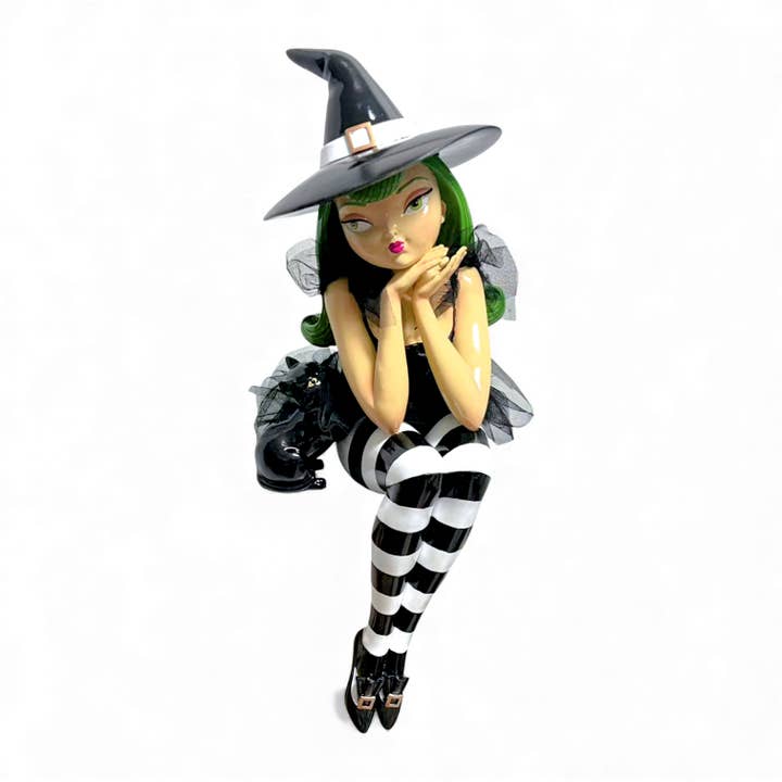 23in Green Haired Shelf Sitting Witch for wholesale by December Diamonds