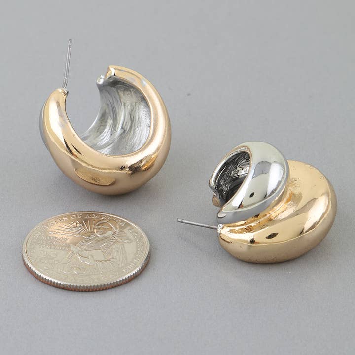 Two Toned Bulky Hoop Earrings for wholesale by 3AM BY H&D ACCESSORIES