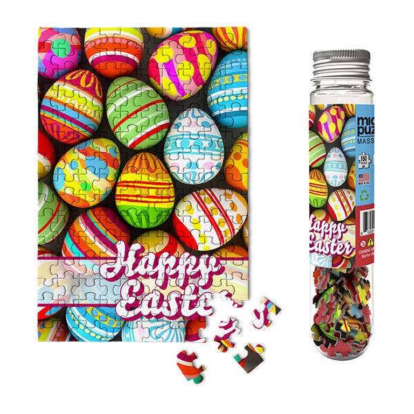 Micro Puzzles - Wholesale Puzzle - Adult - Happy Easter - Vibrant Eggs Mini Jigsaw Puzzle Basket Gift