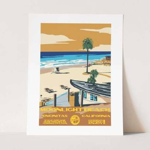 Moonlight Beach Surf Art Print | 8x10 | San Diego Art for wholesale by WAVE ARCADE