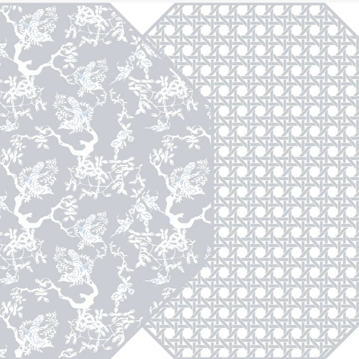 OTTEKANTET CHINOIS OG PRIK FAN GRÅ BORDSKÅNER for engroshandel hos Holly Stuart Home