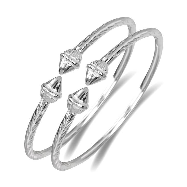 Better Jewelry Elegant Pointed Ends .925 Sterling Silver West Indian Bangles, 1 pair for wholesale by Better Jewelry
