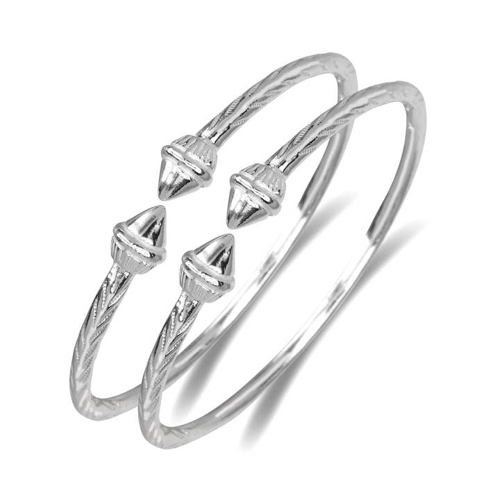Bedre Smykker Elegante Spidse Ender .925 Sterling Sølv Vestindiske Armbånd, 1 par for engroshandel hos Better Jewelry