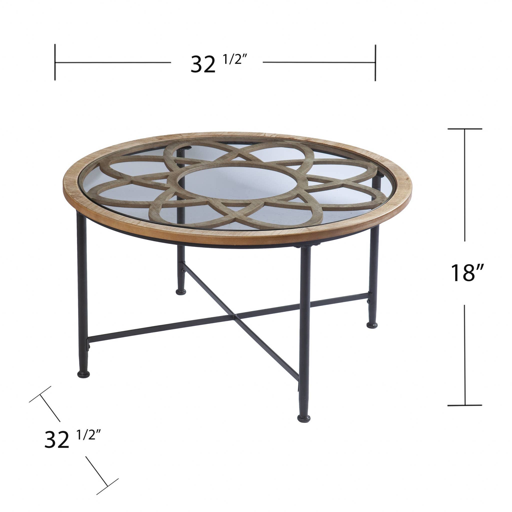 HomeRoots - Wholesale Coffee Table - 33" Floral Design Glass Top Round Coffee Table3