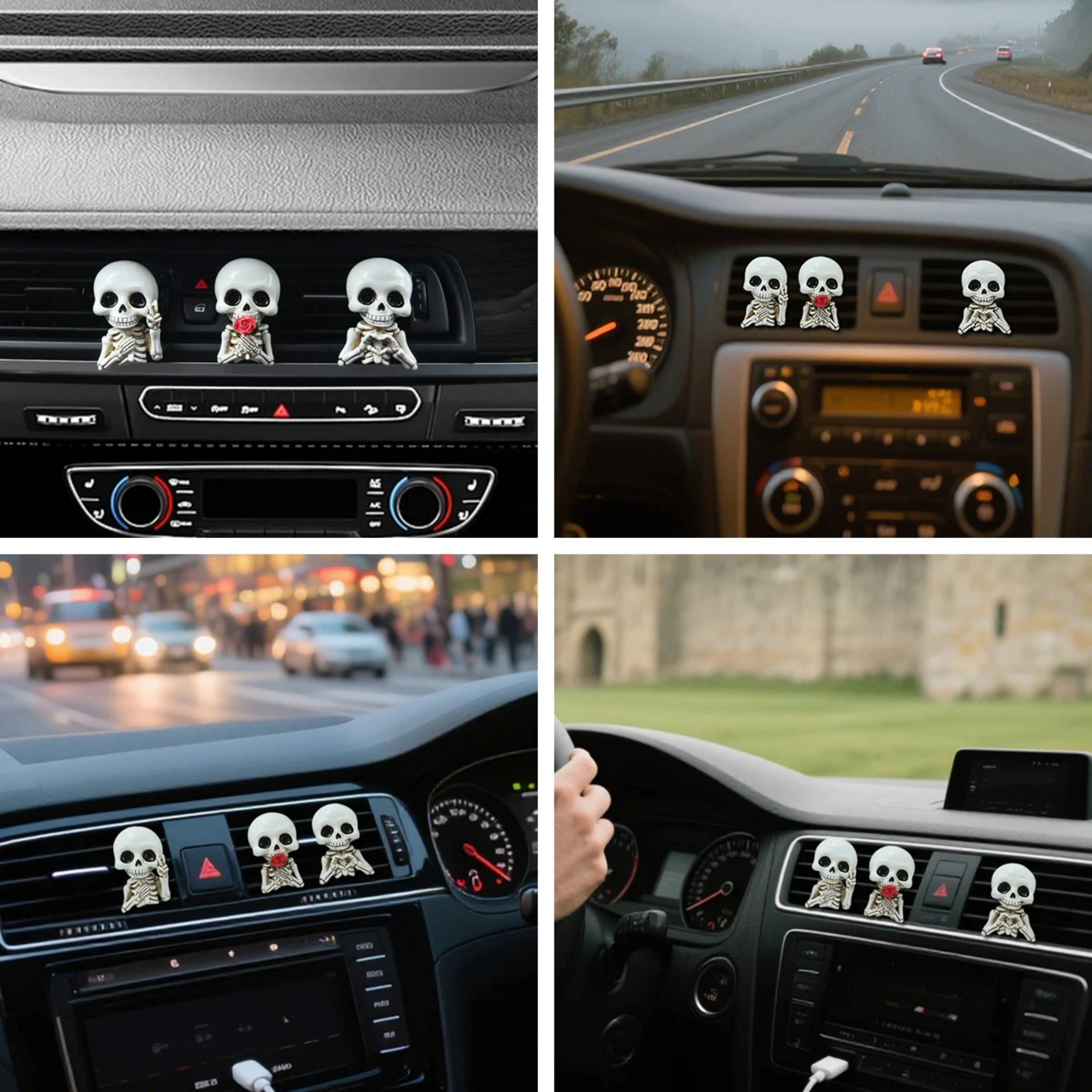 Buddha Ayurveda – wholesale Car Freshener - Unisex – 3pcs Skull Hand Flower Car Clips –  Fragrance Decor2