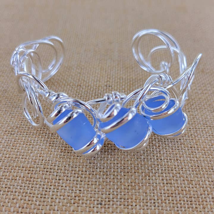 Scribble Sea Glass Cuff Bracelet XCAM-CB8 for wholesale by Sadie Green's Jewelry