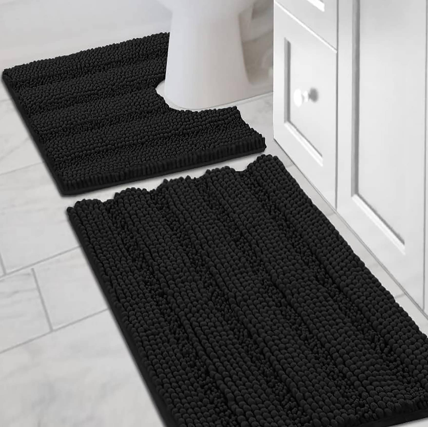 home mart goods - Wholesale Bath Mat Set - 2 Piece Soft Cozy Plush Chenille Bath Mat & Contour Bath Rug1