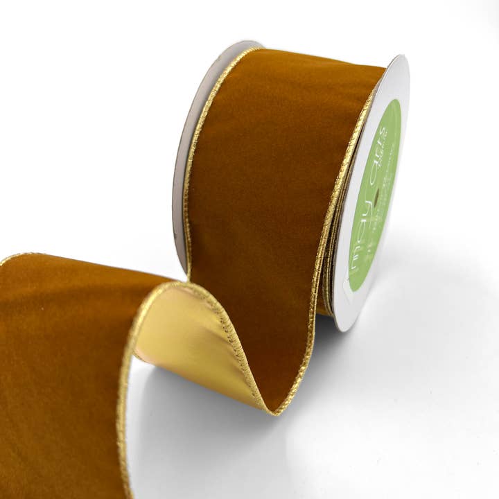 May Arts Ribbon - Wholesale Ribbon - Gift Wrapping - 2.5" Chestnut Velvet Reversible Gold Wired Ribbon0