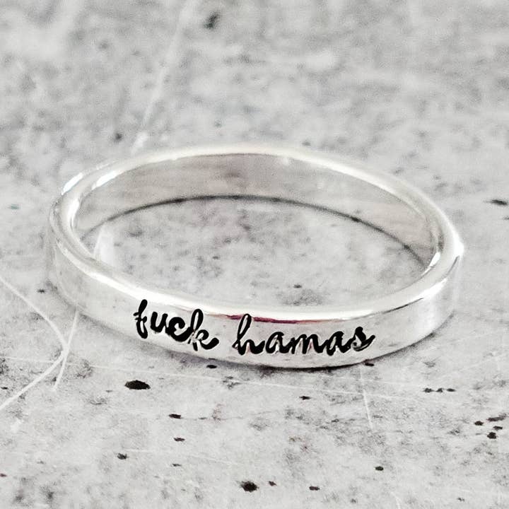 F*ck Hamas Sterling Silver Band Ring for wholesale by Salt Sparkle Shalom