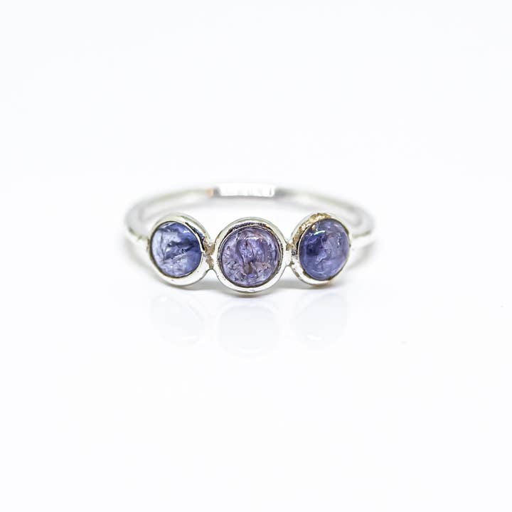 Quasar Gems USA - Wholesale Ring met meerdere stenen - 3-steens ring met natuurlijke tanzaniet in sterling zilver 925