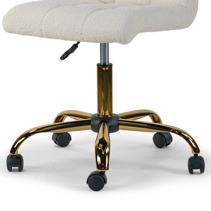 Glamour Home - Wholesale Chair - Aman Cream Boucle Swivel Office Chair with Golden Frame5