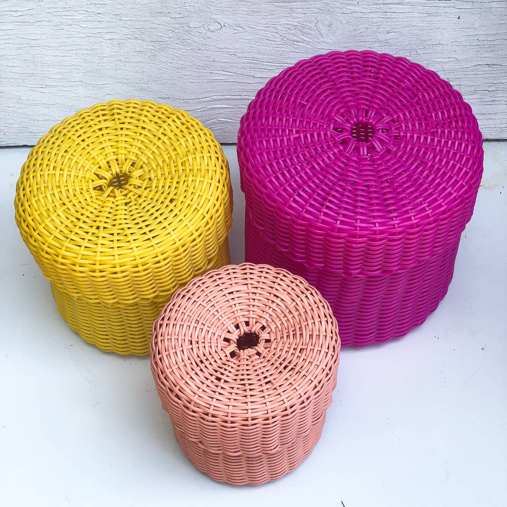 ixöq - Wholesale Basket - Catch-All Lidded Round Containers   - Set Of 3 - 3 Different Colors0