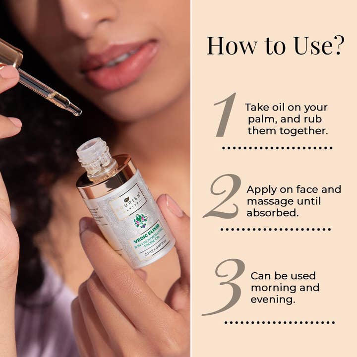 Nourish Mantra – Óleo facial por atacado – Óleo facial rejuvenescedor 8 em 1 de elixir védico3