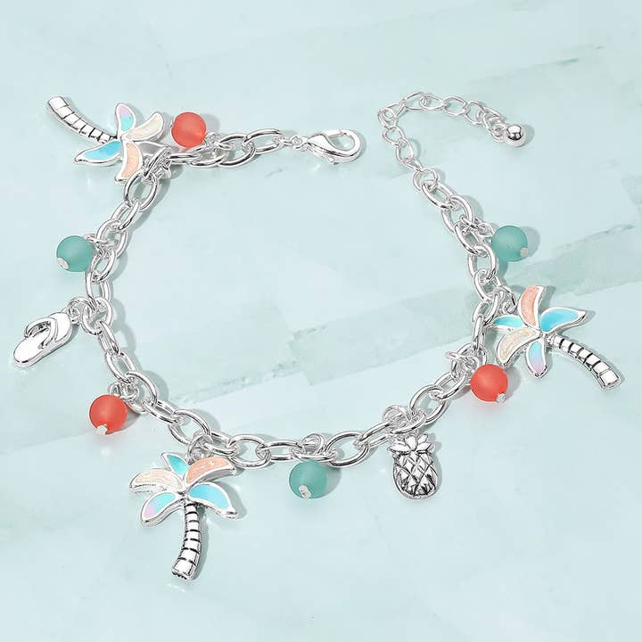 Sensibling Corp. - Wholesale Charm/dangle bracelet - Tropical Palm Tree Flip Flop Pineapple Beads Charm Bracelet