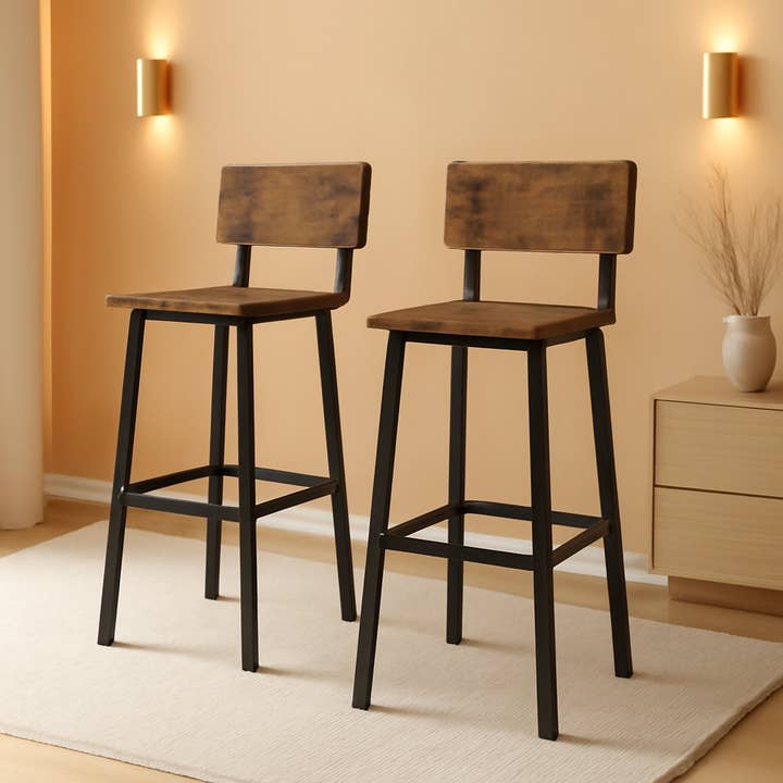 Tall Industrial Rustic Bar Stools Set Of 2 With Backrest for wholesale by ShipItFurniture