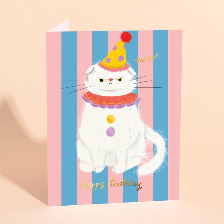 CLOWNY CAT - Birthday Card for wholesale by Carolyn Suzuki