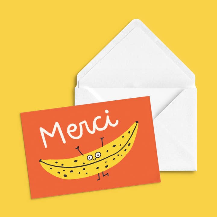 Carte de souhait 'Merci Banane!' for wholesale by Anne-Julie Dudemaine