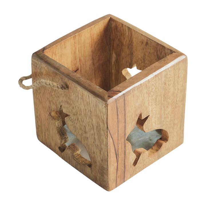 VHC Brands - Wholesale Decorative Tabletop Object - Bunny Hop Wooden Bunny Cutout Box w/ Twine 4x4x4