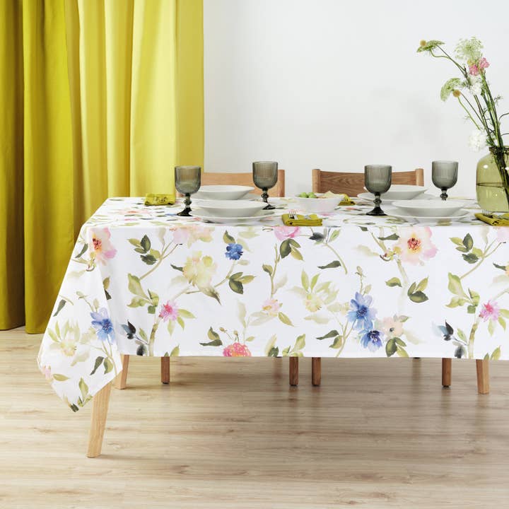 Stain-resistant resin-coated tablecloth 100% cotton Leeds Green for wholesale by SG HOGAR