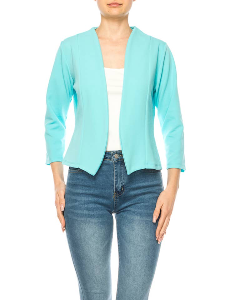 MOA COLLECTION - Wholesale Blazer - Women's - Women's Collarless Blazer 3/4 Sleeves Cardigan